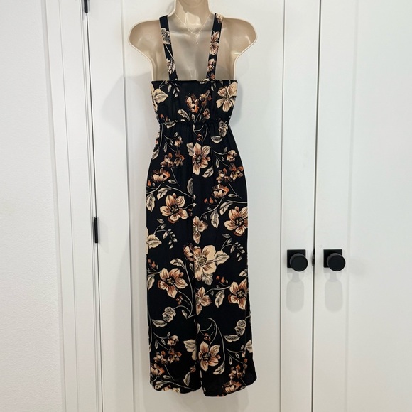Saltwater Luxe Floral Jumpsuit Cropped Wide Leg Black Small Boho Hippie Beachy - Picture 6 of 12